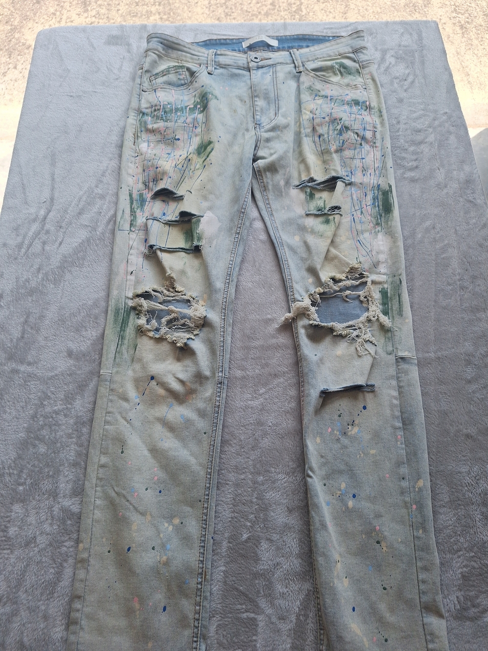 KDNK Light Blue Skinny Distressed Painter Jeans for Men